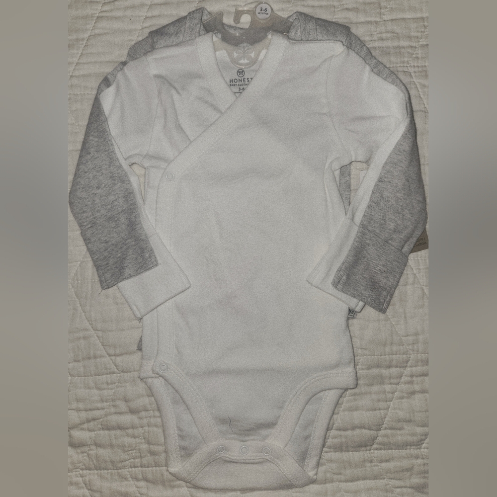 Honest Baby Clothing Organic White & Gray Bodysuit 2-Pack with Long Sleeves NWT